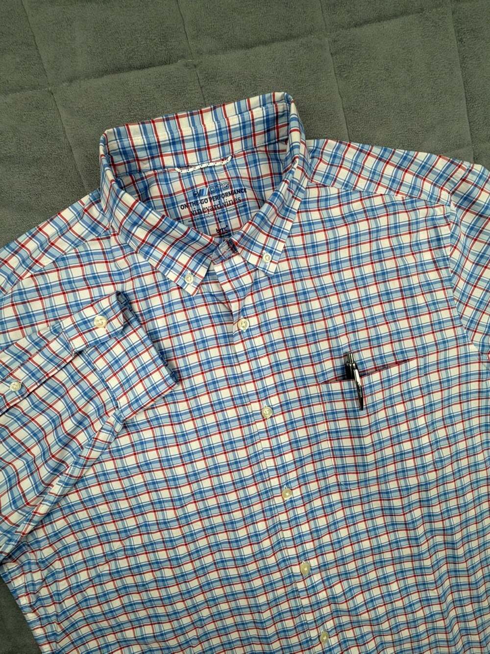 Vineyard Vines On-The-Go Performance OTG Brrr Plaid Button Down Shirt Size L